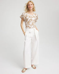 Chico's On Sale Cafe Aroma Linen Leaf Print Flutter Sleeve Tee