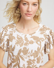 Chico's On Sale Cafe Aroma Linen Leaf Print Flutter Sleeve Tee