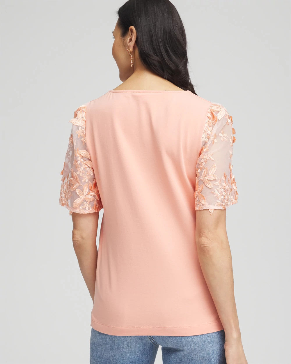 Chico's For Sale Coral Blossom Floral Sleeved Square-Neck Tee