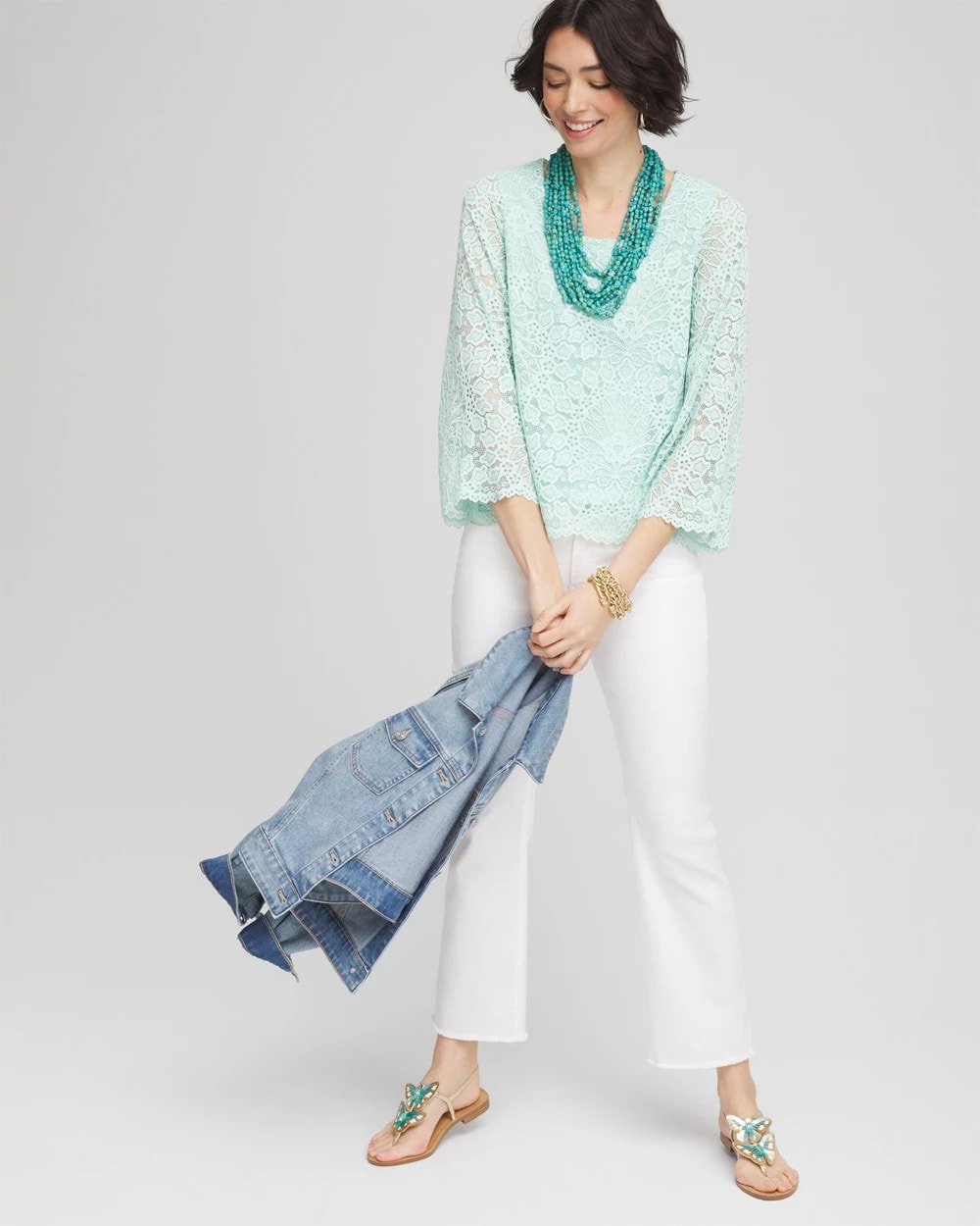 Chico's Online Teal Waters Scalloped Hem Lace Top
