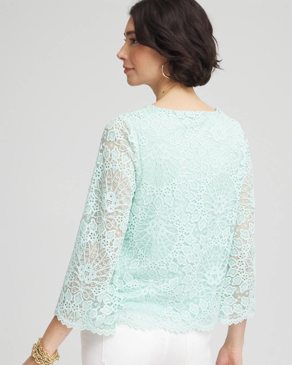Chico's Online Teal Waters Scalloped Hem Lace Top