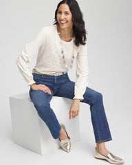 Chico's Discount English Cream Embellished Long-sleeve Top