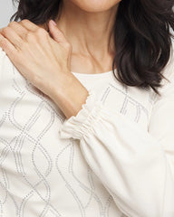 Chico's Discount English Cream Embellished Long-sleeve Top