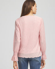 Chico's Outlet Blushed Crinkle Bodre Voop Neck Top