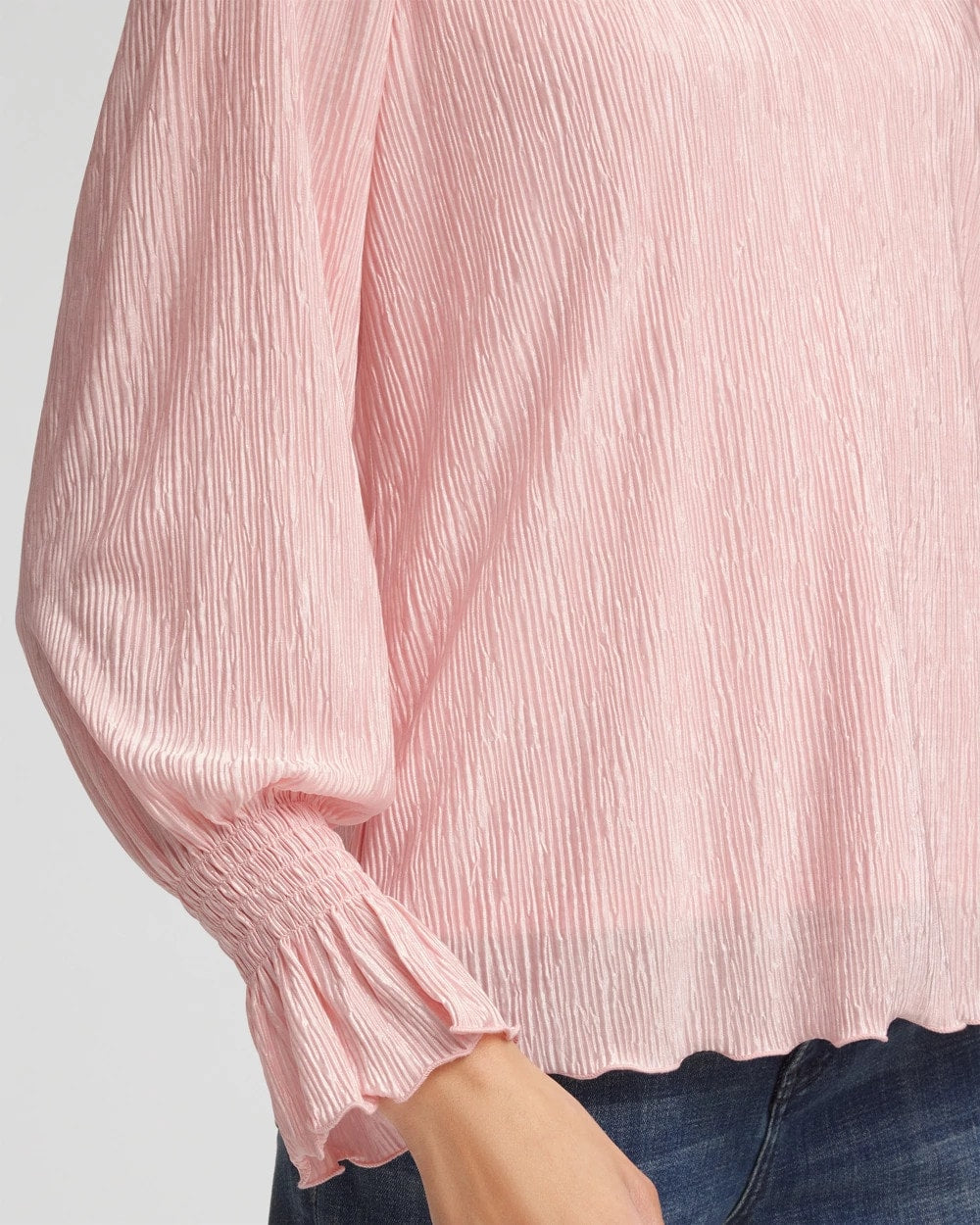 Chico's Outlet Blushed Crinkle Bodre Voop Neck Top