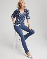 Chico's On Sale Blue Lotus Stretch-Knit Flutter-Sleeve Tee