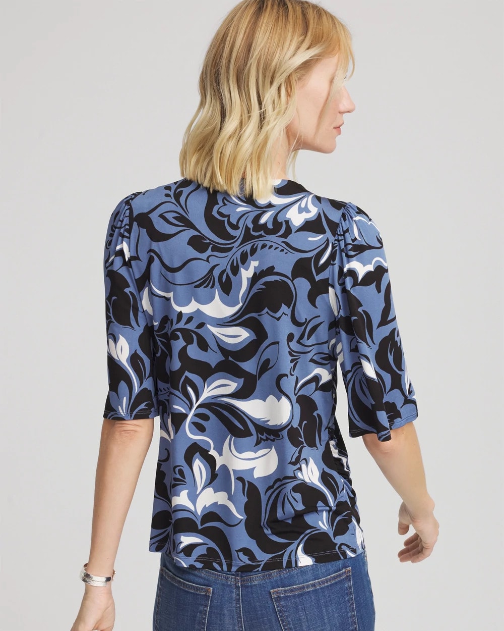 Chico's On Sale Blue Lotus Stretch-Knit Flutter-Sleeve Tee
