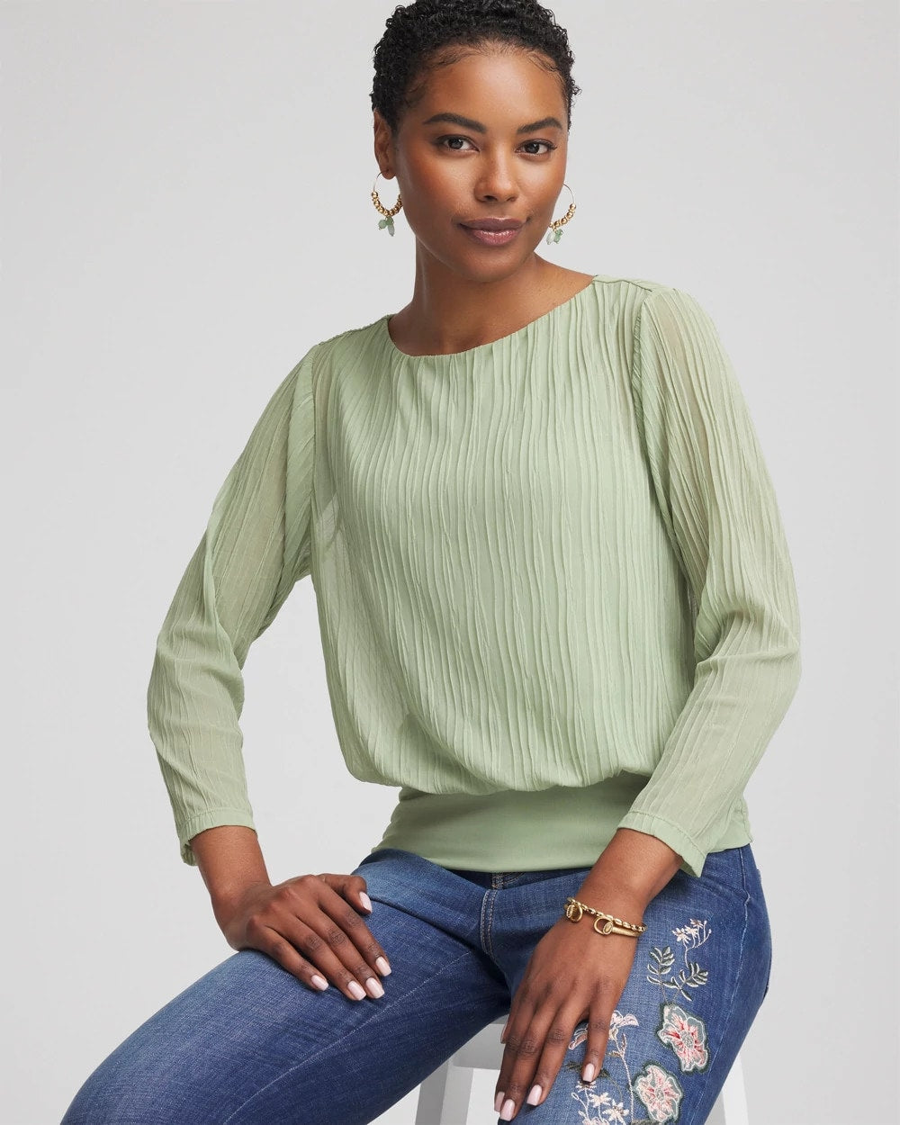 Chico's For Sale Sage Meadow Touch of Cool™ Textured Banded-Hem Top