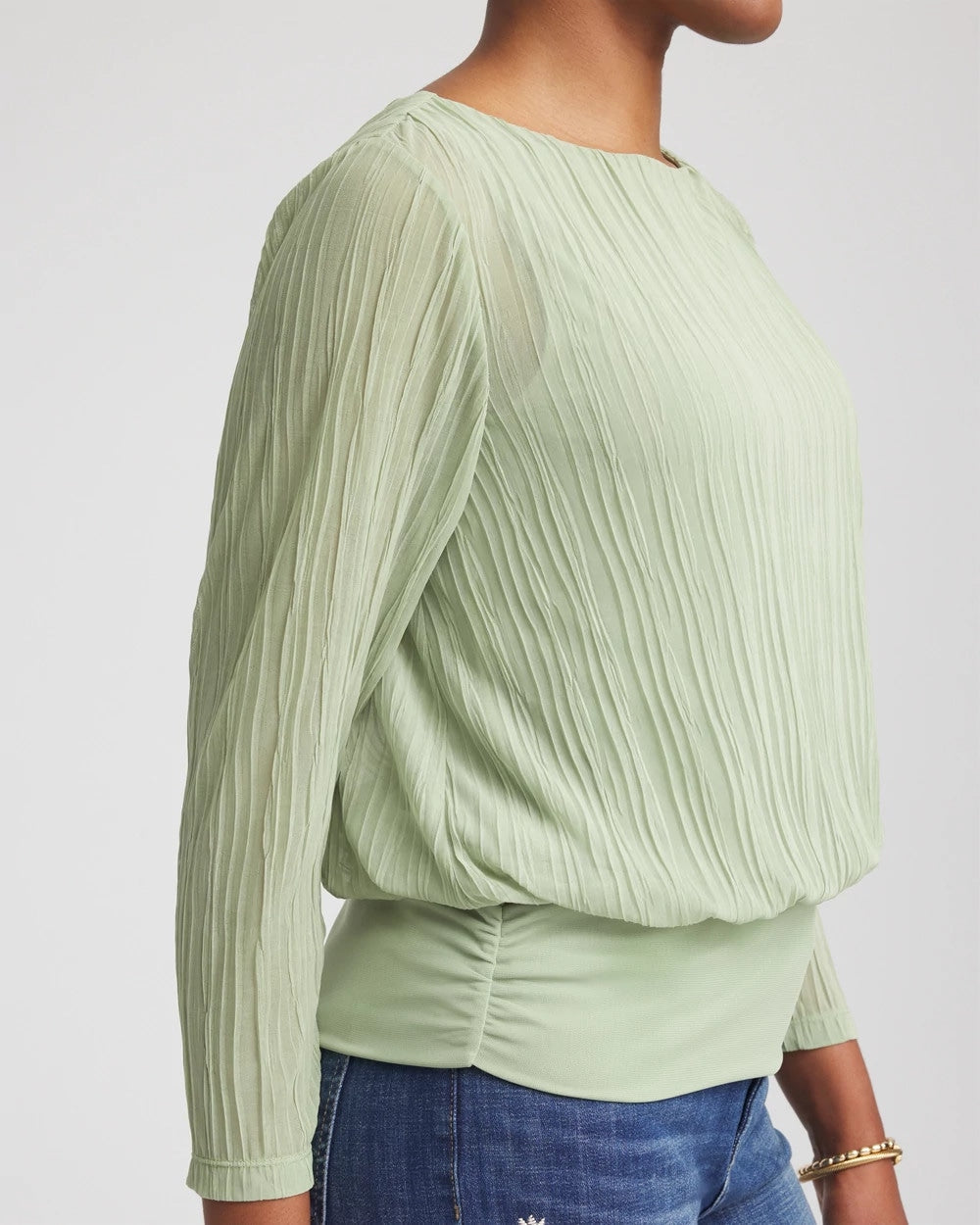 Chico's For Sale Sage Meadow Touch of Cool™ Textured Banded-Hem Top