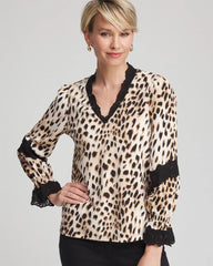Chico's Online English Cream Animal Print Long-Sleeved Top