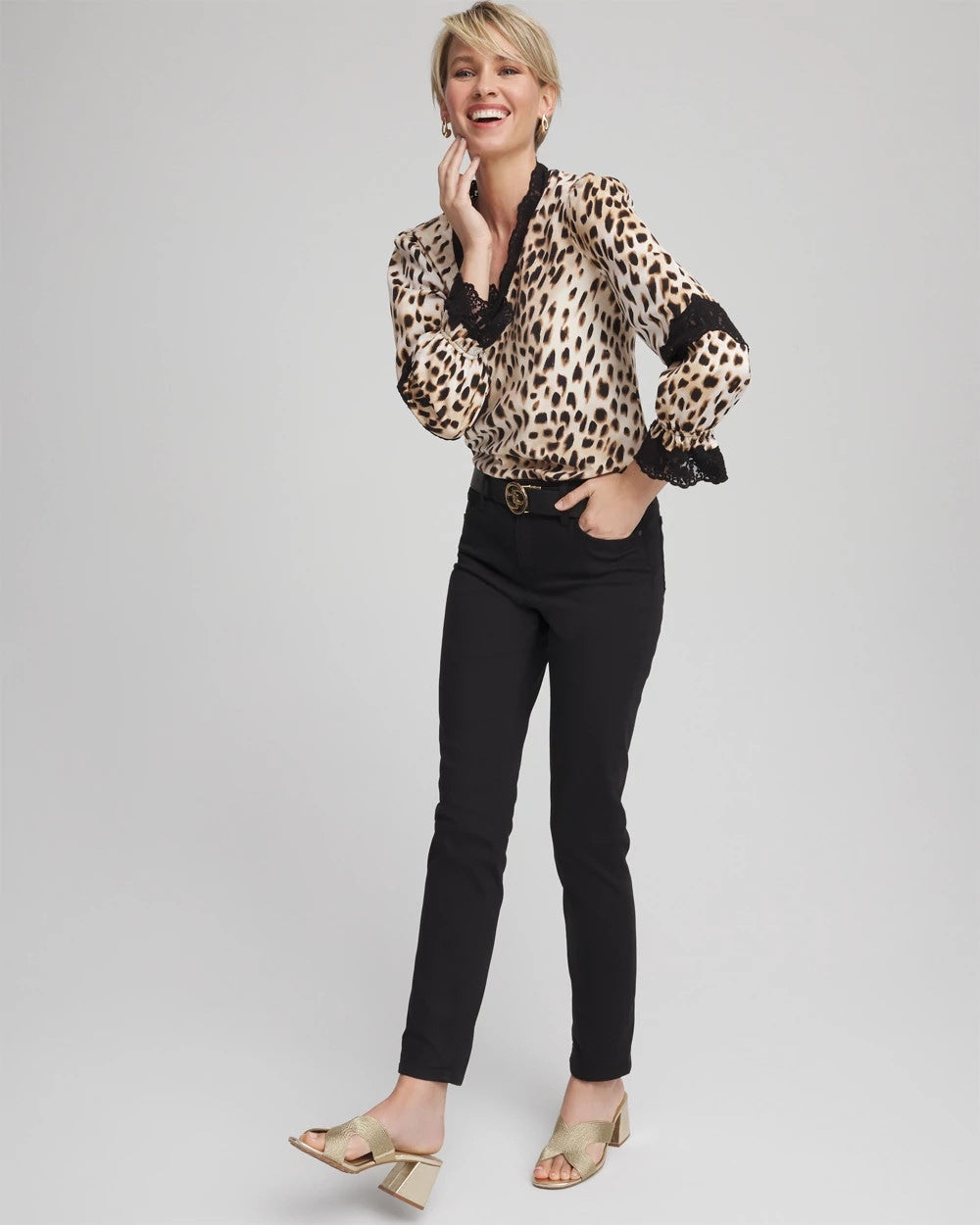 Chico's Online English Cream Animal Print Long-Sleeved Top