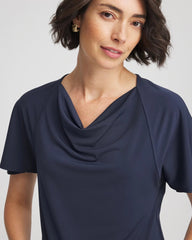 Chico's Sale Passport Blue Jersey Knit Cowlneck Tee