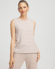 Chico's Outlet Light Taupe Heather Zenergy® UPF Sleeveless Metallic-Striped Tank