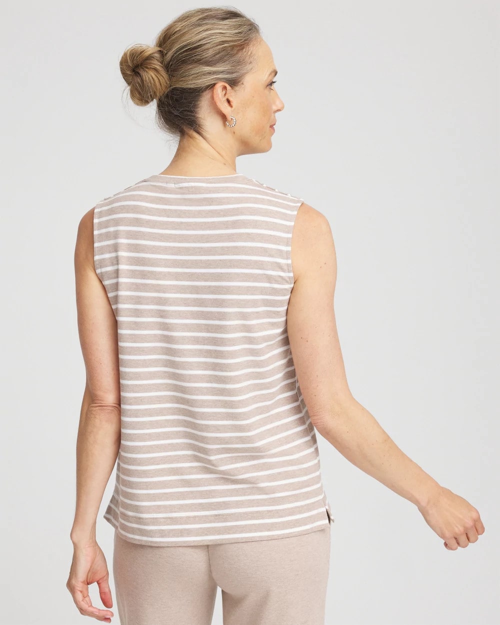 Chico's Outlet Light Taupe Heather Zenergy® UPF Sleeveless Metallic-Striped Tank