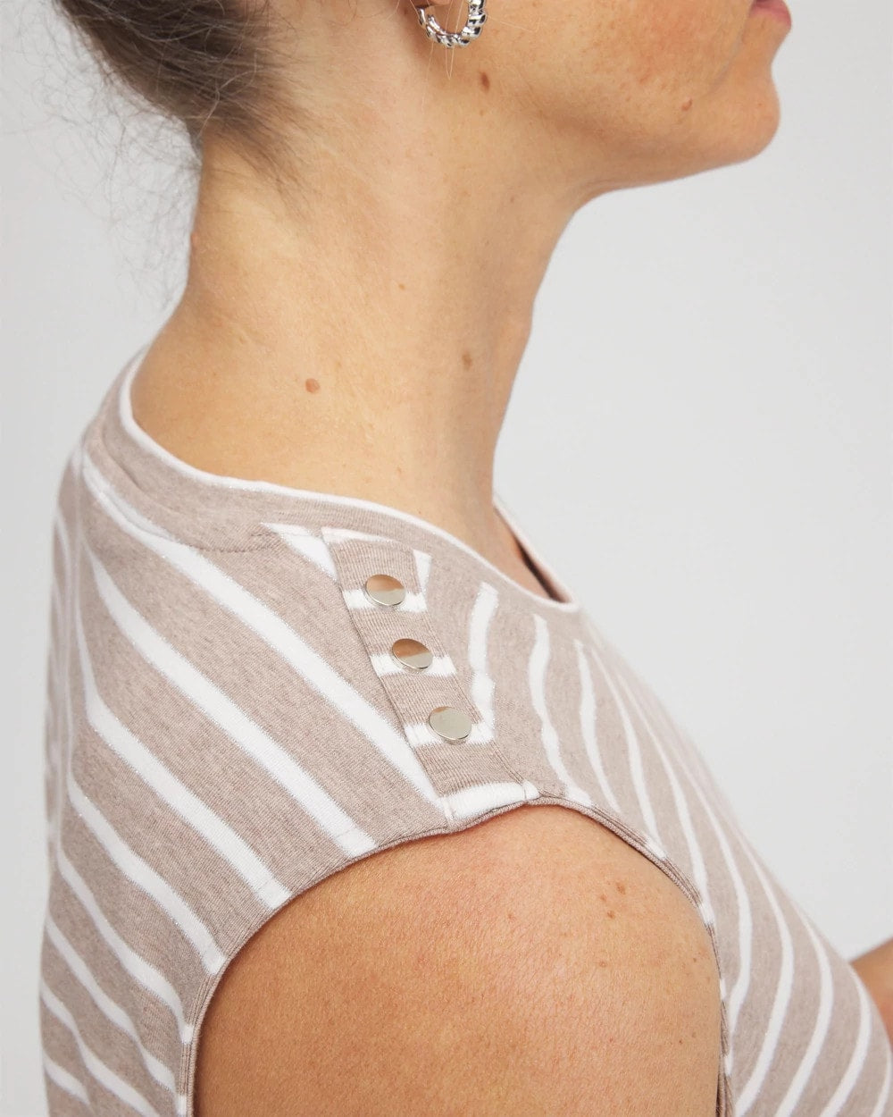 Chico's Outlet Light Taupe Heather Zenergy® UPF Sleeveless Metallic-Striped Tank