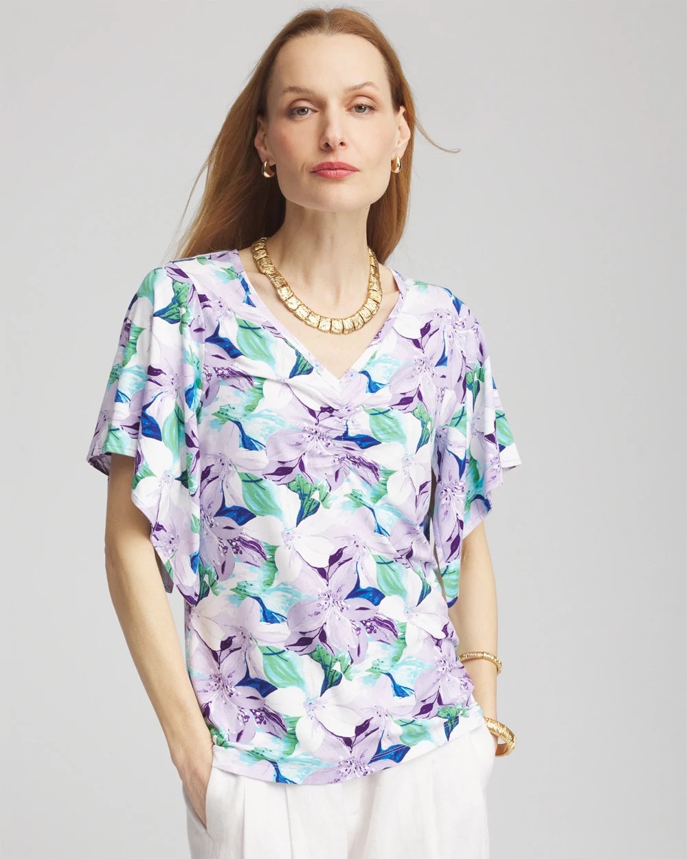 Chico's On Sale Gentle Lavender Touch of Cool™ Lily Handkerchief-Sleeve V-Neck Tee
