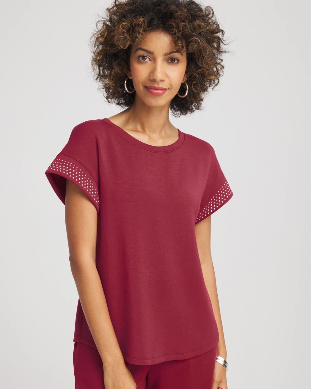 Chico's For Sale Russet Red Zenergy® Embellished Short-Sleeve Top