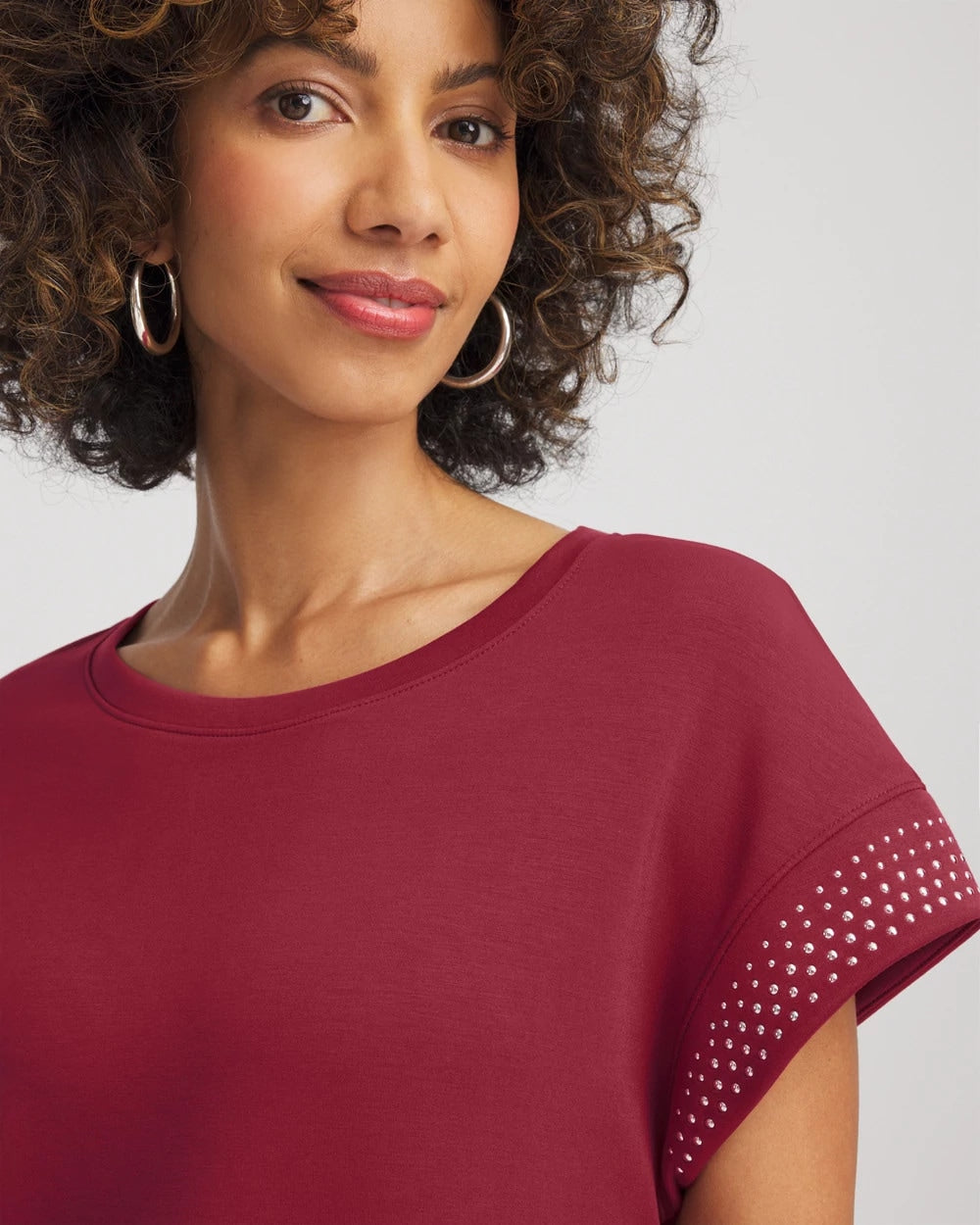 Chico's For Sale Russet Red Zenergy® Embellished Short-Sleeve Top
