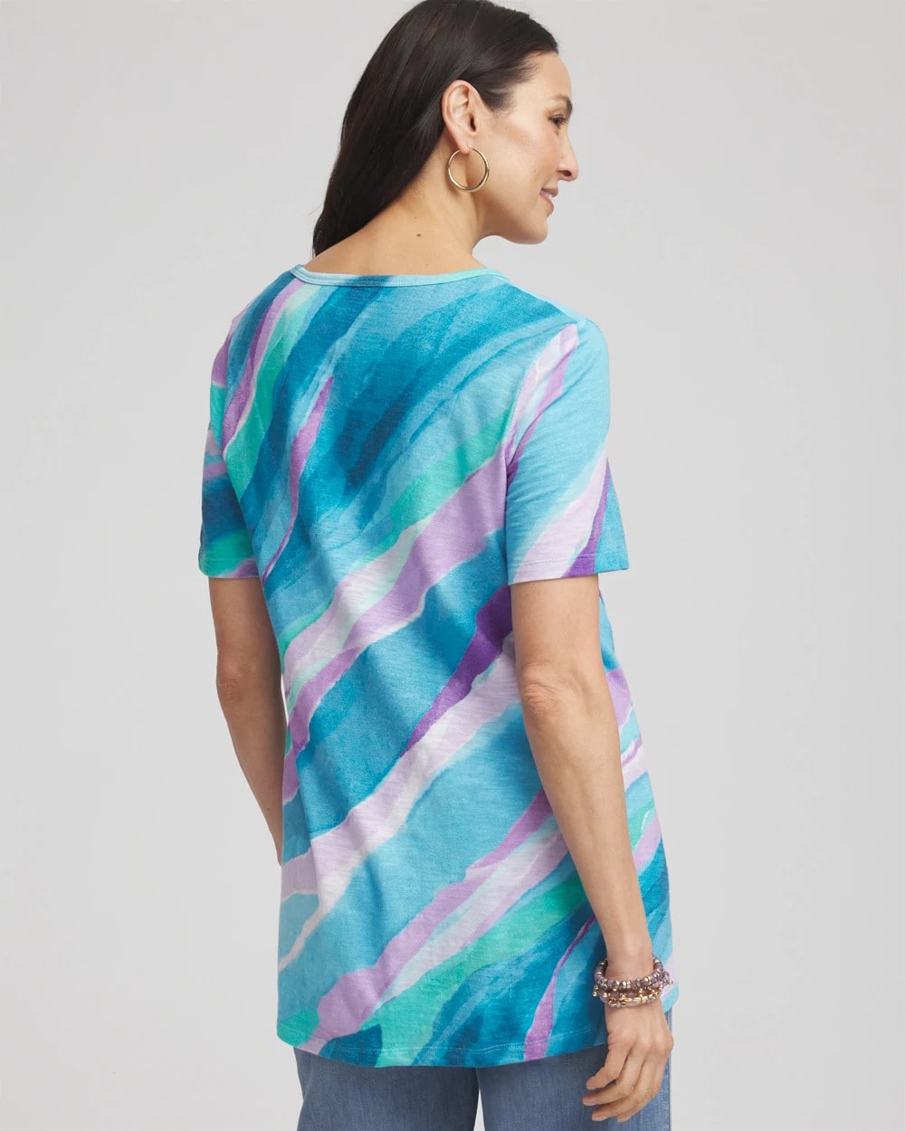 Chico's Online Paradiso Blue Sea Print Short Sleeve Forward-Seam Tee