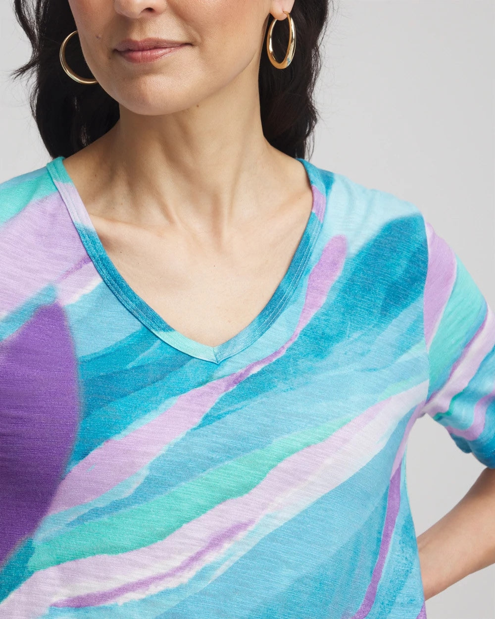 Chico's Online Paradiso Blue Sea Print Short Sleeve Forward-Seam Tee