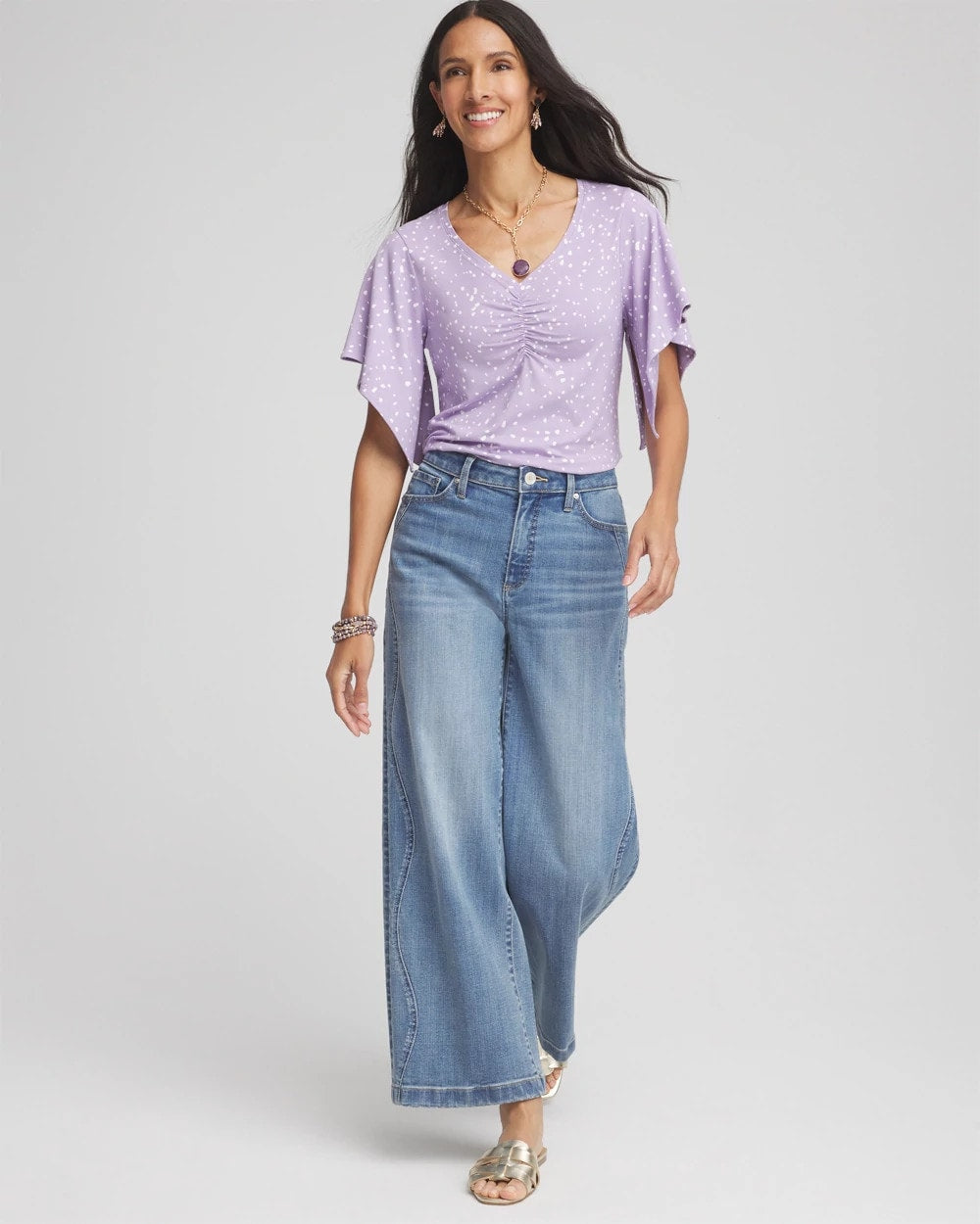 Chico's Discount Gentle Lavender Touch of Cool™ Handkerchief-Sleeve V-Neck Tee