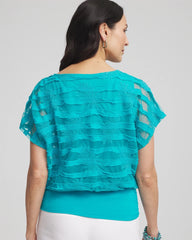 Chico's Sale Seaspray Embroidered Striped Banded Bottom Top