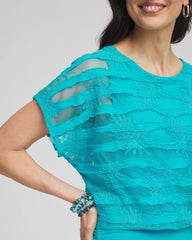 Chico's Sale Seaspray Embroidered Striped Banded Bottom Top
