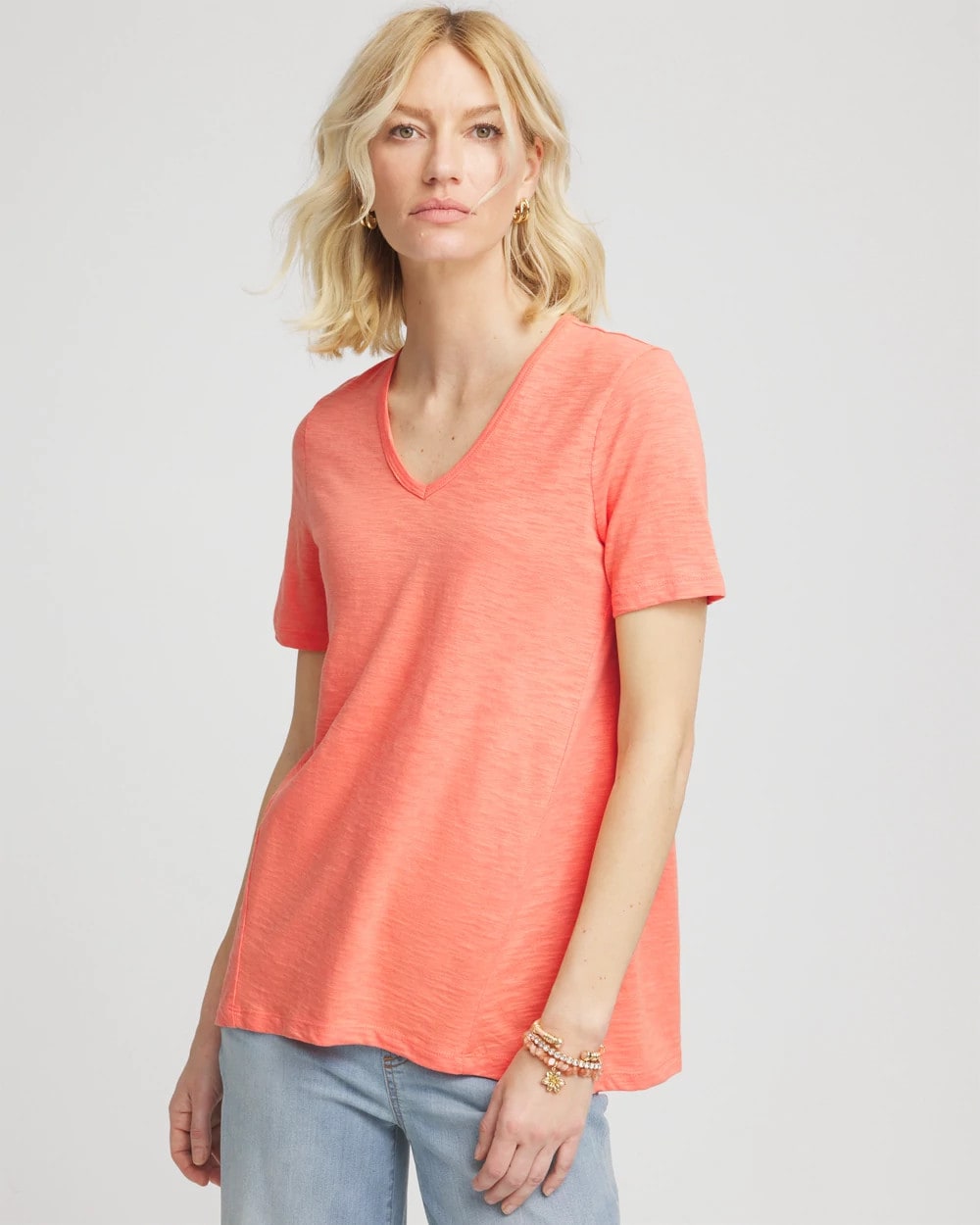 Chico's Outlet Sunset Peach Slub V-Neck Tee
