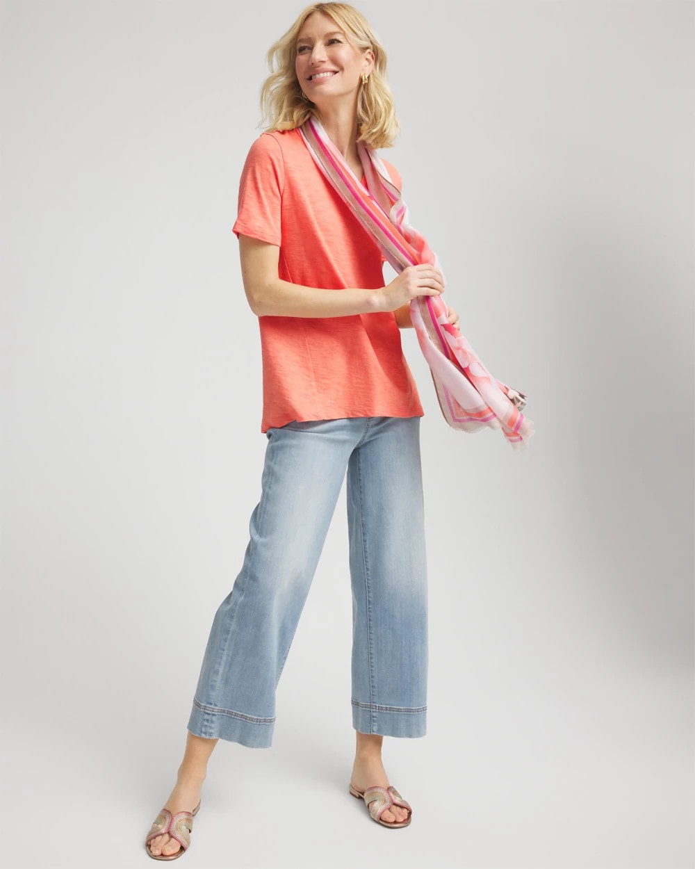 Chico's Outlet Sunset Peach Slub V-Neck Tee