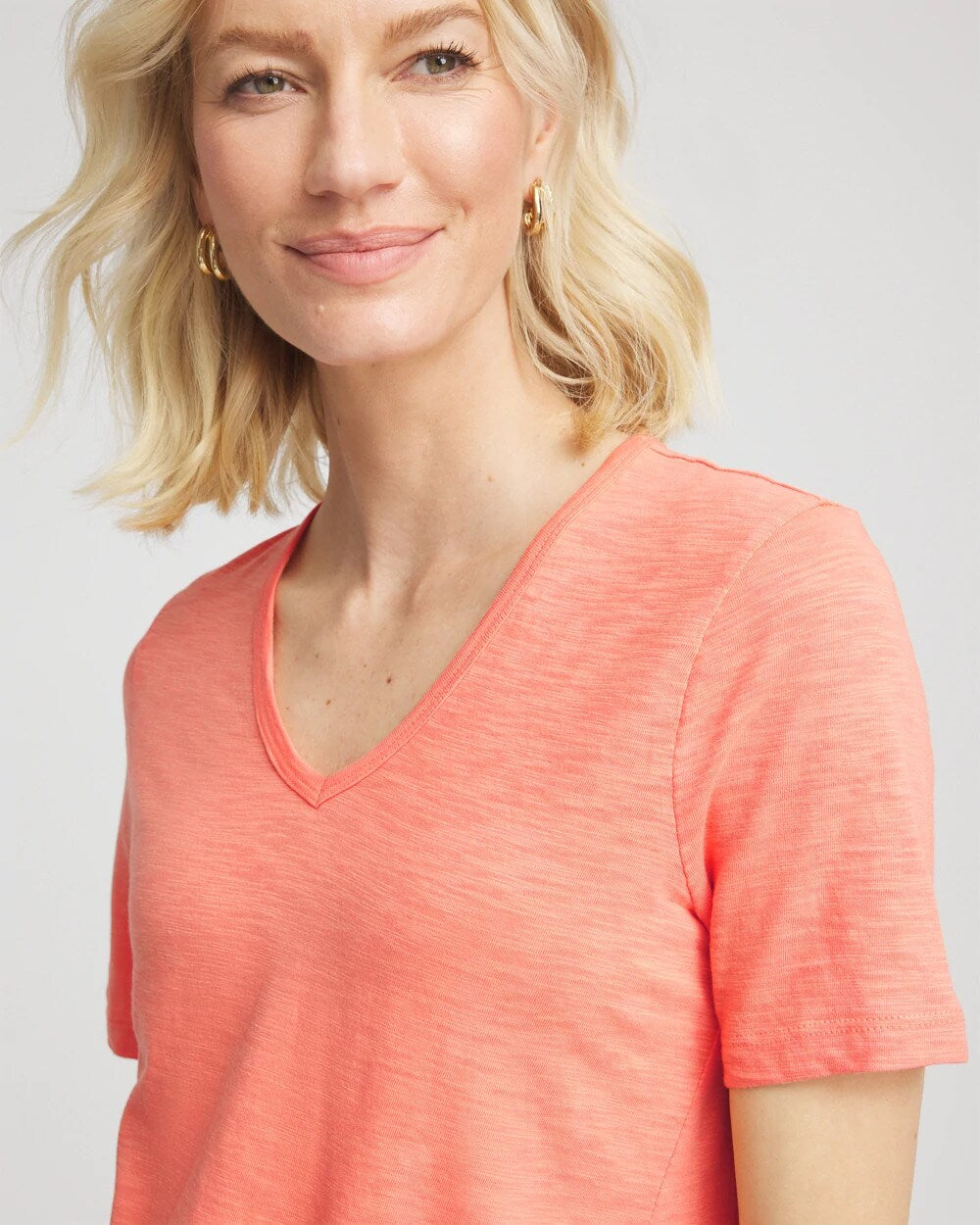 Chico's Outlet Sunset Peach Slub V-Neck Tee