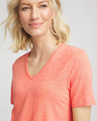 Chico's Outlet Sunset Peach Slub V-Neck Tee