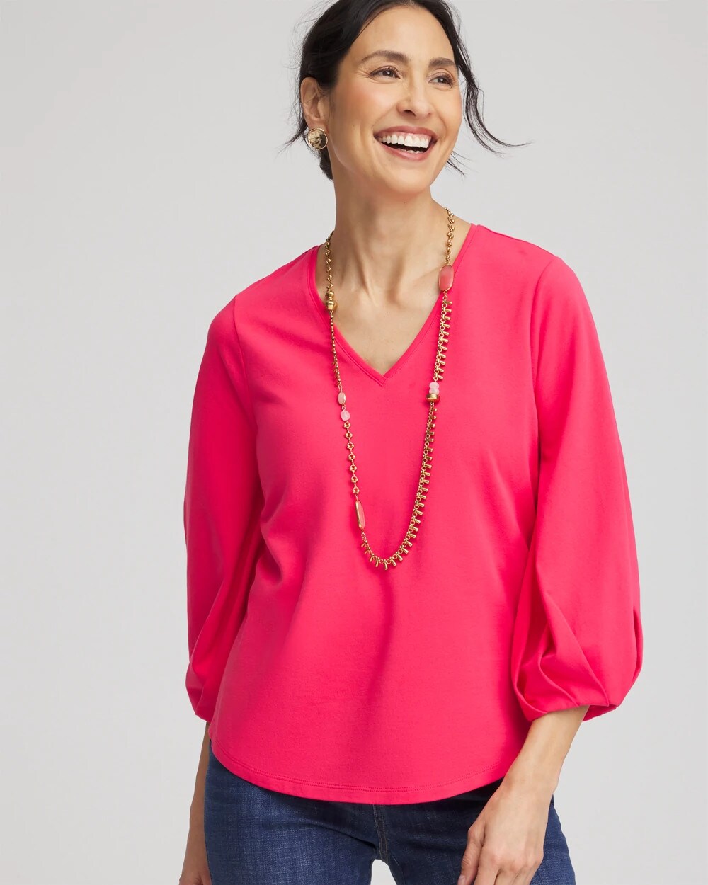 Chico's On Sale Dried Roses Cotton Tuck Sleeve Tee