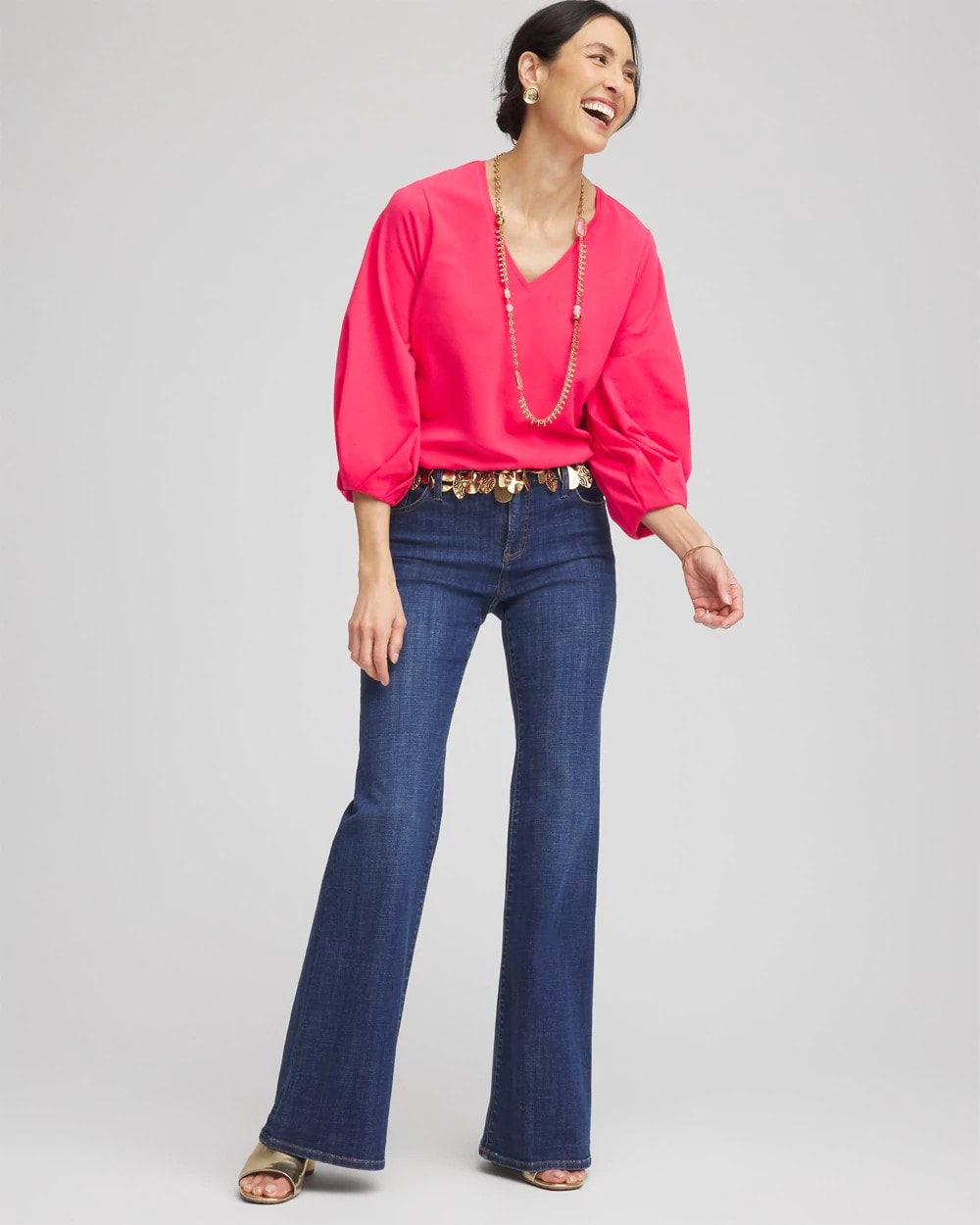 Chico's On Sale Dried Roses Cotton Tuck Sleeve Tee