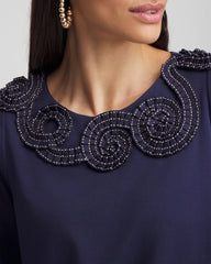Chico's For Sale Passport Blue Bubble Hem Pleated Cotton Top