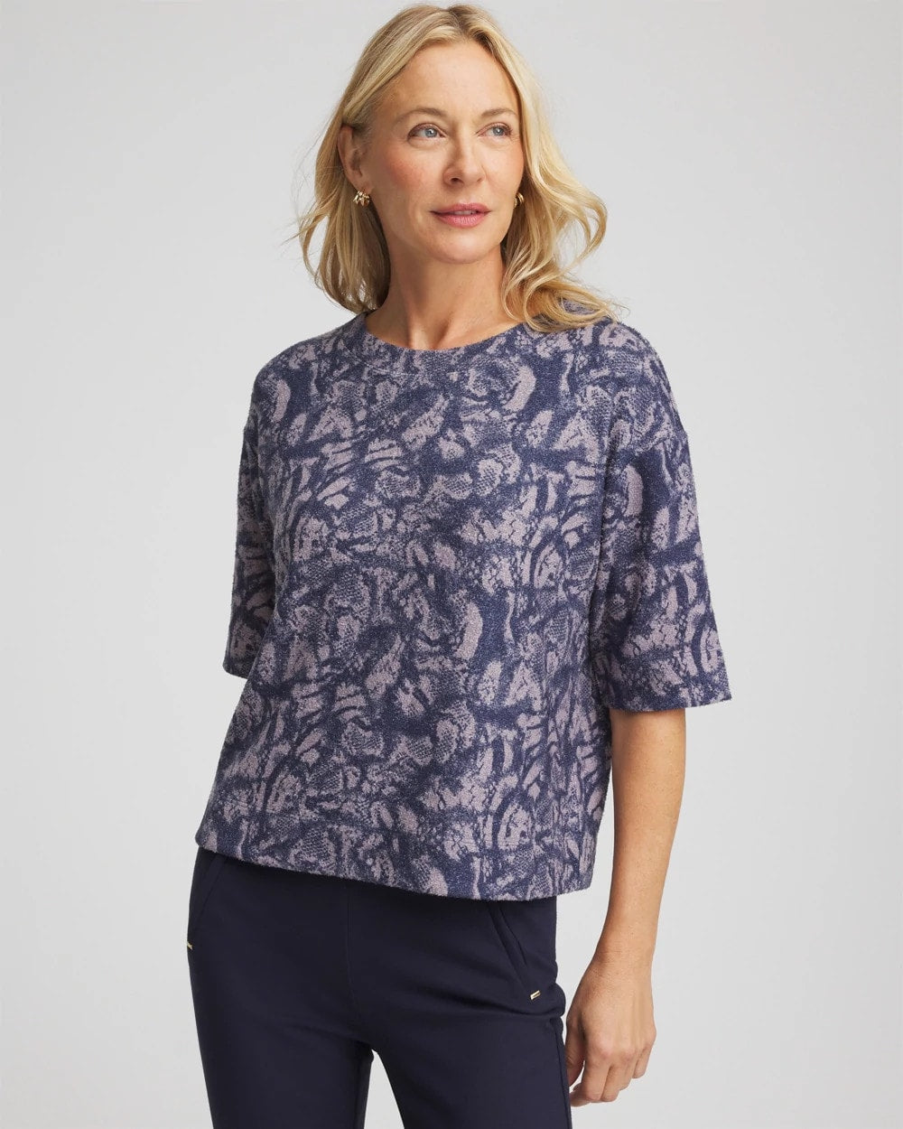 Chico's Outlet Indigo Sky Animal Cozy Crewneck Tee