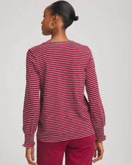 Chico's On Sale Russet Red Smocked-Sleeve Cotton-Slub Tee