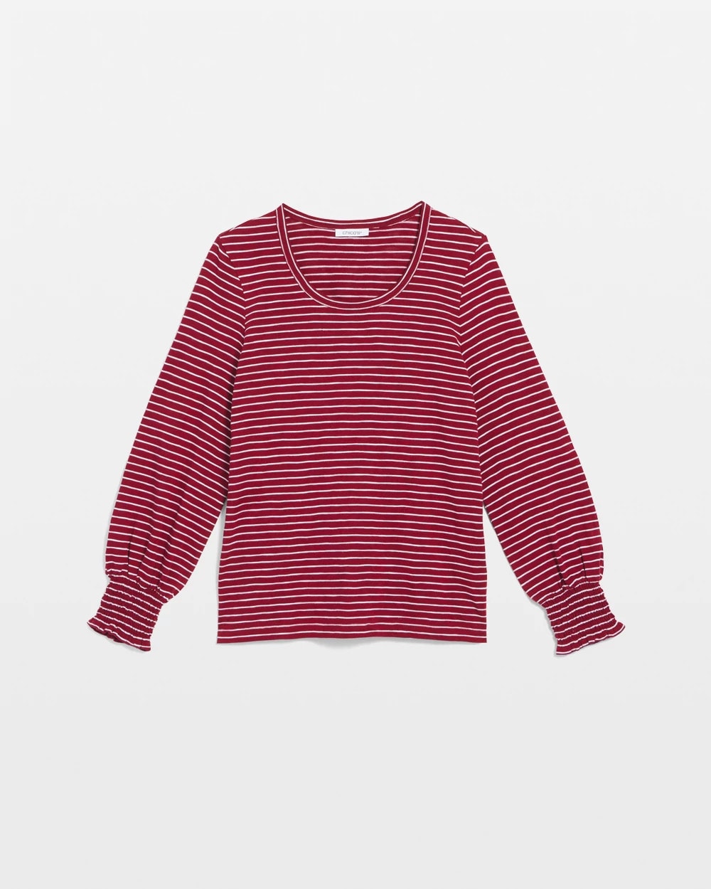 Chico's On Sale Russet Red Smocked-Sleeve Cotton-Slub Tee