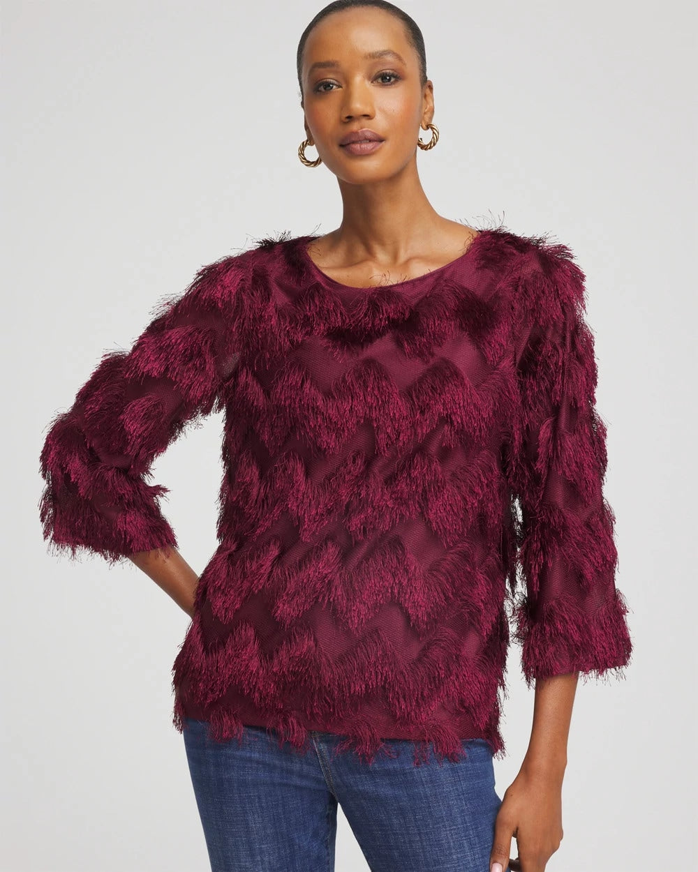 Chico's For Sale Deep Chianti Chevron Fringe Party Top