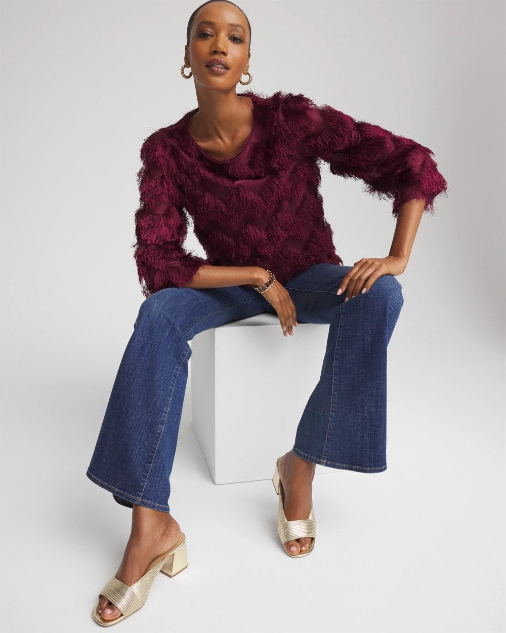 Chico's For Sale Deep Chianti Chevron Fringe Party Top