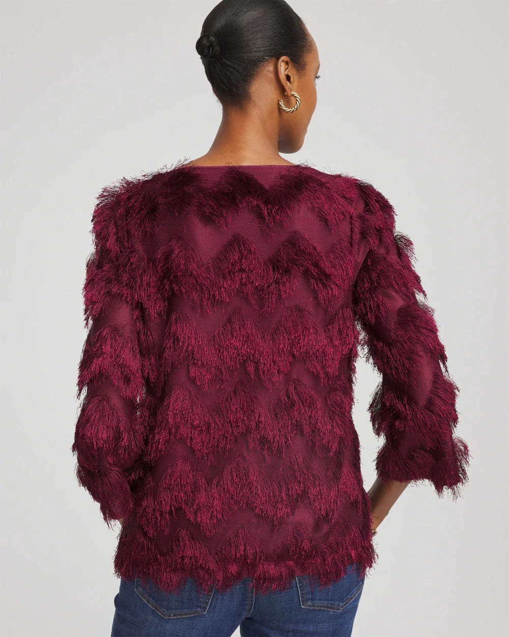 Chico's For Sale Deep Chianti Chevron Fringe Party Top