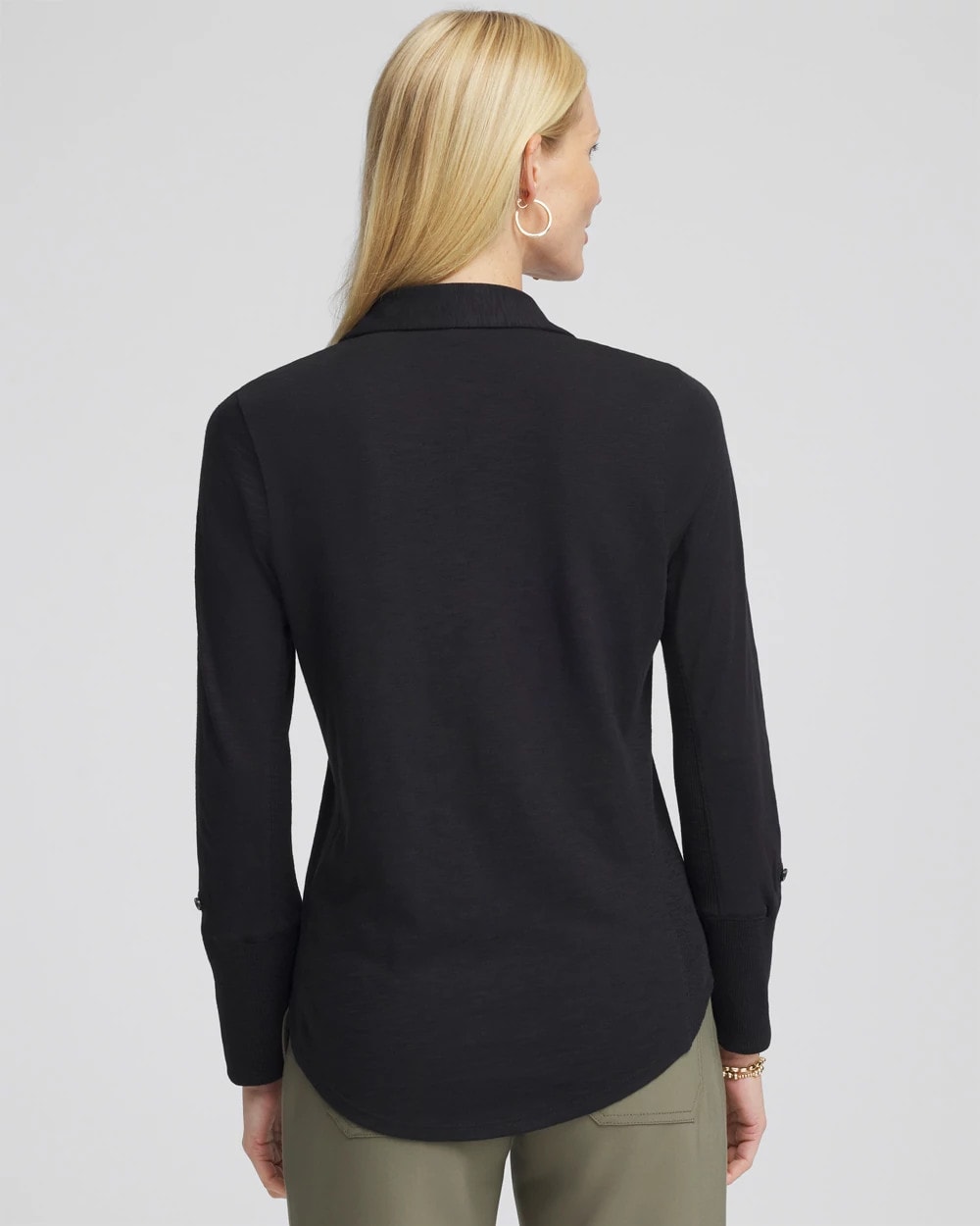 Chico's Online Black Collared Henley Shirt