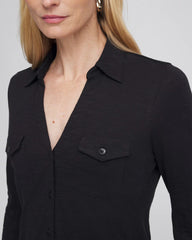 Chico's Online Black Collared Henley Shirt