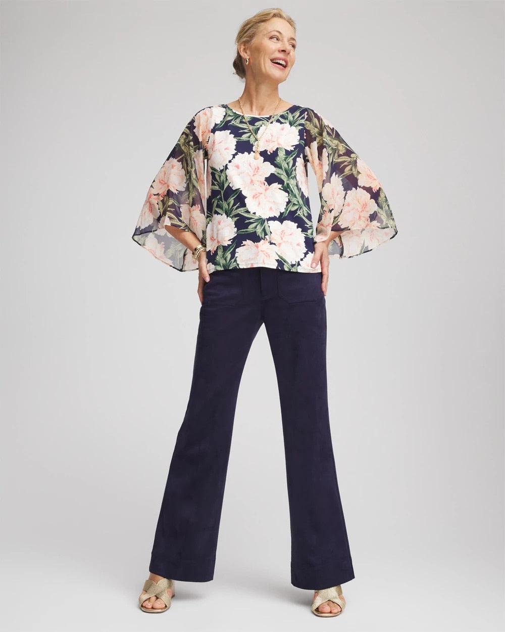 Chico's Outlet Darkest Spruce Georgette Angel-Sleeved Top