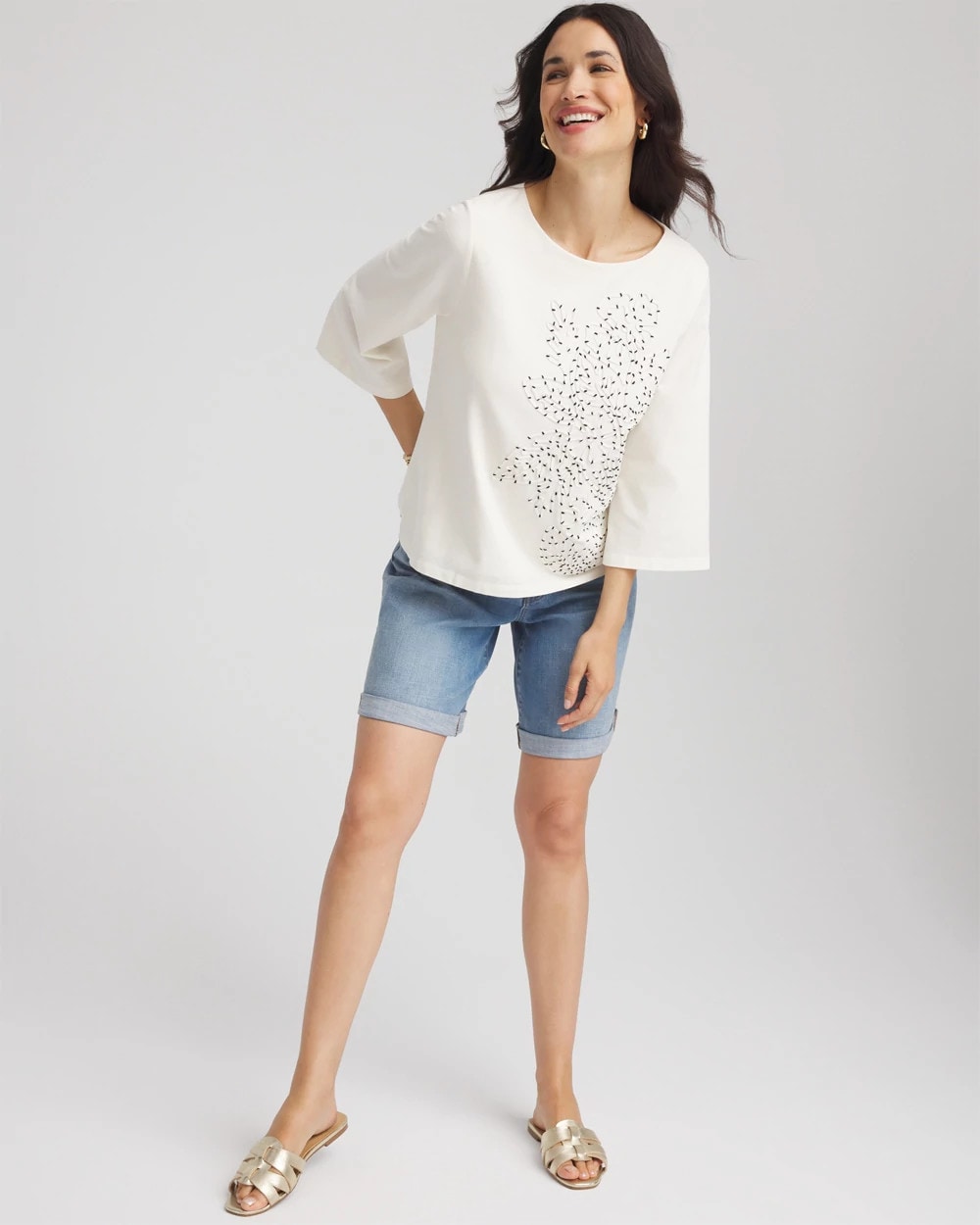 Chico's On Sale Ecru Soutache Embroidered Wildflower Top