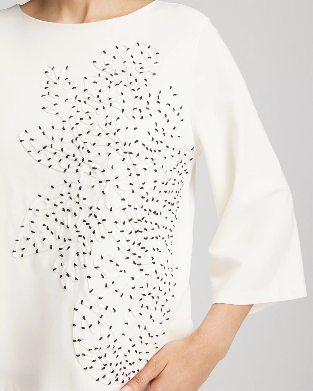 Chico's On Sale Ecru Soutache Embroidered Wildflower Top