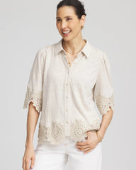 Chico's For Sale River Rock Crochet Trim Linen Shirt