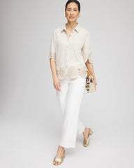 Chico's For Sale River Rock Crochet Trim Linen Shirt