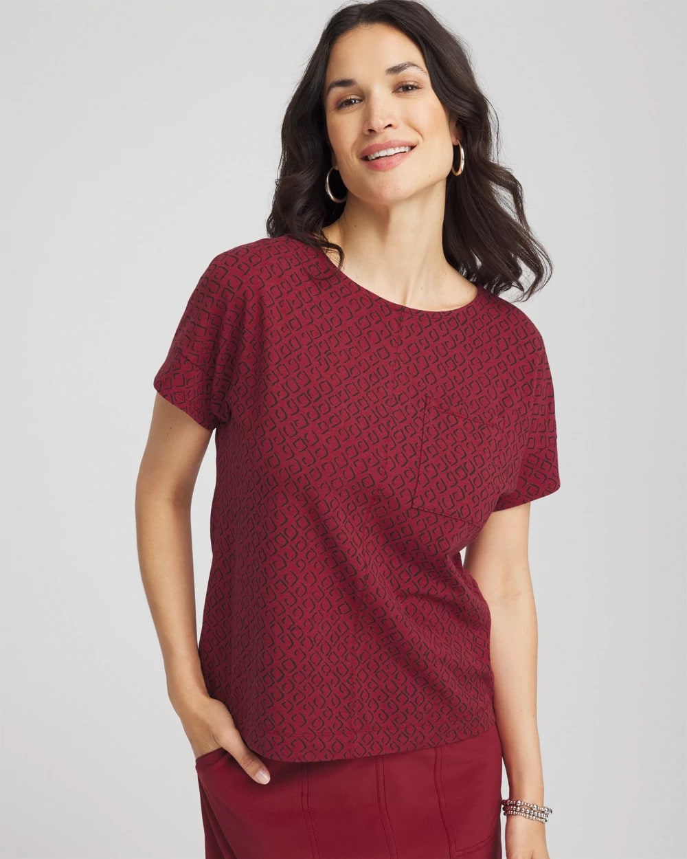 Chico's Online Russet Red Zenergy® UPF Geo-Print Dolman Top