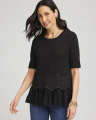 Chico's Discount Black Chevron Sequin Peplum Linen Tee