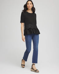 Chico's Discount Black Chevron Sequin Peplum Linen Tee